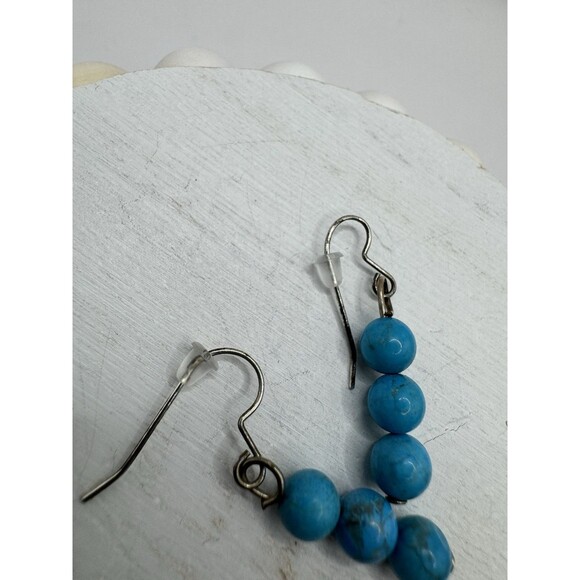 Blue Turquoise Bead Stacked Drop Earrings Sterling Silver Boho Southwest Minimal - Picture 4 of 8